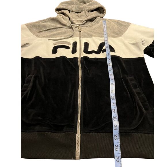 Fila Velour Full Zip Jacket Color Block Gray White Black Logo XL Good - Picture 6 of 12